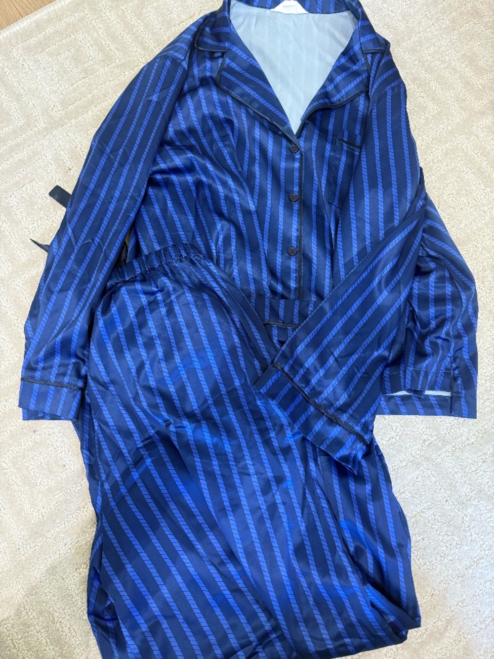 NEW Mersea Satin Sailor Pajama Set - Blue Carousel Stripe